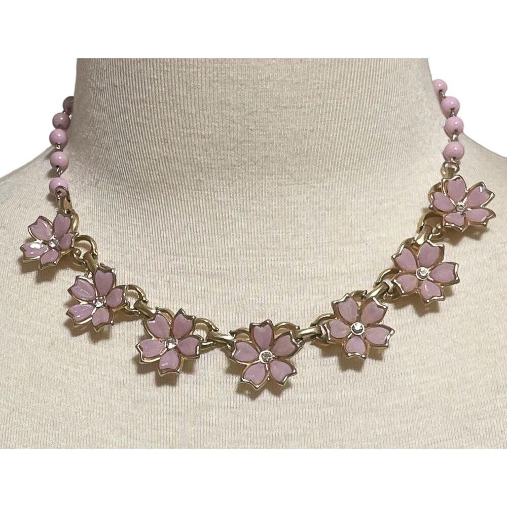 1960s Lavender Thermoset White Rhinestones Flower Adjustable Choker Necklace - Picture 6 of 6